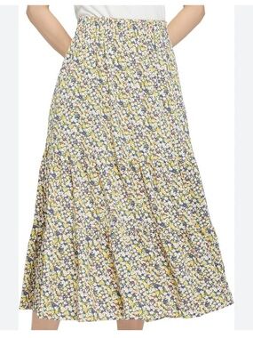 Max Studio Yellow Floral Tiered Maxi Skirt